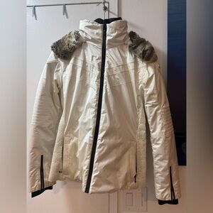 COLMAR Women's Cream Ski Jacket with Faux-Fur Trim